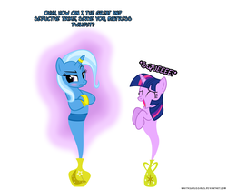 Size: 1050x876 | Tagged: safe, artist:navitaserussirus, trixie, twilight sparkle, genie, pony, g4, cropped, female, lesbian, ship:twixie, shipping, squee