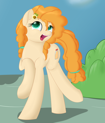 Size: 1085x1269 | Tagged: safe, artist:hartenas, pear butter, pony, g4, the perfect pear, female, flower, flower in hair, open mouth, smiling, solo