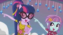 Size: 1920x1080 | Tagged: safe, screencap, sci-twi, sunny flare, twilight sparkle, equestria girls, equestria girls specials, g4, my little pony equestria girls: dance magic, duo, duo female, female, glasses, ponied up, sci-twilicorn