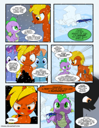 Size: 1275x1650 | Tagged: safe, artist:dsana, spike, oc, dragon, pony, unicorn, comic:the shadow shard, g4, blushing, bully, bullying, colt, comic, flashback, male, snow, younger