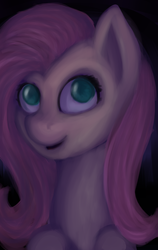 Size: 555x878 | Tagged: safe, artist:deraniel, fluttershy, pony, g4, bust, female, looking up, open mouth, portrait, smiling, solo