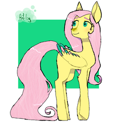 Size: 540x573 | Tagged: safe, artist:artm0o0n, fluttershy, pony, g4, colored wings, colored wingtips, female, folded wings, looking away, looking up, solo, standing, turned head