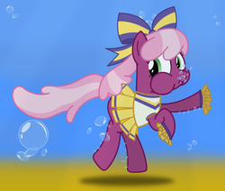 Size: 2600x2200 | Tagged: safe, artist:bladedragoon7575, cheerilee, earth pony, pony, g4, bottomless, cheerileeder, cheerleader, clothes, female, high res, mare, partial nudity, pom pom, puffy cheeks, simple background, underwater
