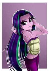 Size: 900x1300 | Tagged: safe, artist:nekojackun, aria blaze, equestria girls, g4, aria flat, bare shoulders, delicious flat chest, female, long hair, looking at you, loose hair, midriff, shoulderless, sleeveless, solo, strapless, tube top