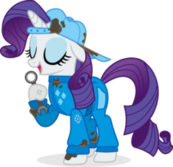 Size: 8202x7923 | Tagged: safe, artist:punzil504, rarity, pony, unicorn, g4, the cart before the ponies, absurd resolution, billy joel, clothes, eyes closed, female, jumpsuit, mare, simple background, singing, solo, transparent background, wrench
