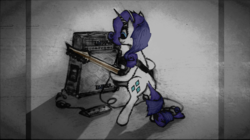 Size: 3264x1834 | Tagged: safe, rarity, g4, honest apple, death metal, deathcore, electric guitar, female, guitar, guitarity, metal, musical instrument, solo, wallpaper