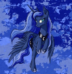 Size: 1753x1801 | Tagged: safe, artist:akweer, princess luna, alicorn, pony, g4, female, no pupils, smiling, solo, spread wings, turned head, wings