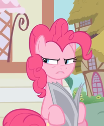 Size: 393x475 | Tagged: safe, screencap, pinkie pie, daring done?, g4, female, newspaper, solo