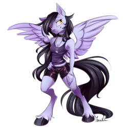 Size: 950x950 | Tagged: safe, artist:moenkin, oc, oc only, oc:tail, pegasus, anthro, unguligrade anthro, anthro oc, breasts, cleavage, clothes, commission, female, hand on hip, mare, shorts, simple background, smiling, tank top, transparent background