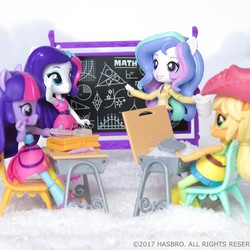 Size: 1080x1080 | Tagged: safe, applejack, princess celestia, principal celestia, rarity, twilight sparkle, human, equestria girls, g4, doll, equestria girls minis, eqventures of the minis, irl, photo, rainbow rocks outfit, toy