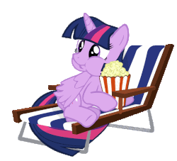 Size: 725x657 | Tagged: safe, artist:spyrolinkgame, artist:wolyro pegasus, twilight sparkle, alicorn, pony, g4, animated, beach chair, chair, cute, eating, female, food, gif, popcorn, simple background, solo, transparent background, twiabetes, twilight sparkle (alicorn)