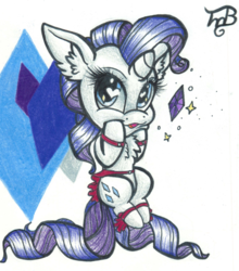 Size: 1024x1162 | Tagged: safe, artist:tillie-tmb, rarity, pony, g4, chibi, double tail, female, solo, traditional art