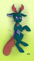Size: 1800x3200 | Tagged: safe, artist:spindlespice, pharynx, changedling, changeling, g4, to change a changeling, blushing, body pillow, body pillow design, lying down, on side, prince pharynx, solo