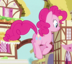 Size: 402x357 | Tagged: safe, screencap, pinkie pie, earth pony, pony, daring done?, g4, butt, cropped, female, mare, plot, smiling, solo