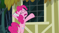 Size: 1280x720 | Tagged: safe, screencap, pinkie pie, earth pony, pony, daring done?, g4, butt, female, mare, newspaper, open mouth, plot, solo, underhoof