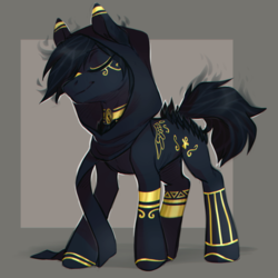 Size: 1000x1000 | Tagged: safe, artist:ls_skylight, oc, oc only, earth pony, pony, ankh, anubis, egyptian, ponified, smiling, solo