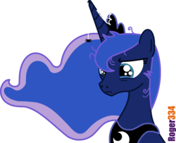 Size: 2033x1654 | Tagged: safe, artist:roger334, princess luna, pony, spider, g4, fedex, female, messy mane, sad, serious, serious face, simple background, solo, spider web, transparent background