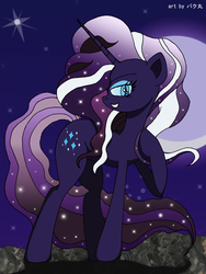 Size: 2603x3466 | Tagged: safe, artist:bakumaru01, nightmare rarity, pony, unicorn, g4, eyeshadow, female, high res, looking at you, makeup, mare, night, raised hoof, smiling, solo