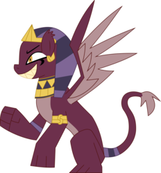 Size: 1545x1664 | Tagged: safe, artist:frownfactory, the sphinx, sphinx, daring done?, g4, .svg available, bracelet, crown, female, grin, hieroglyphics, jewelry, necklace, regalia, sharp teeth, simple background, smiling, smug, solo, spread wings, svg, teeth, transparent background, vector, wings