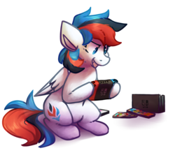 Size: 1024x937 | Tagged: safe, artist:crownedspade, oc, oc only, oc:retro city, pegasus, pony, female, mare, nintendo switch, simple background, solo, transparent background