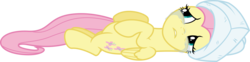 Size: 25988x6400 | Tagged: safe, artist:parclytaxel, fluttershy, pegasus, pony, filli vanilli, g4, .svg available, absurd resolution, crying, female, legs together, mare, on back, simple background, solo, the absurdest of res, towel, transparent background, vector
