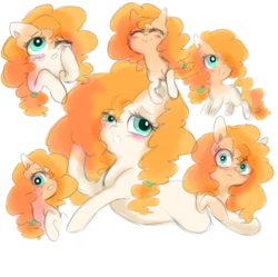 Size: 887x883 | Tagged: safe, artist:pinkablue, pear butter, earth pony, pony, g4, blushing, crying, freckles, happy, sketch