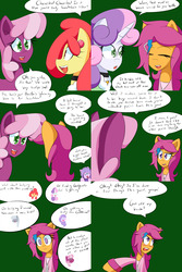 Size: 1600x2400 | Tagged: safe, artist:jake heritagu, apple bloom, cheerilee, diamond tiara, scootaloo, silver spoon, sweetie belle, pony, comic:ask motherly scootaloo, g4, blushing, clothes, comic, hairpin, motherly scootaloo, sweater, sweatshirt