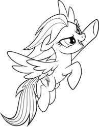 Size: 2969x3819 | Tagged: safe, rainbow dash, pegasus, pony, g4, my little pony: the movie, leak, black and white, female, flying, grayscale, high res, mare, monochrome, open mouth, open smile, simple background, smiling, solo, spread wings, stock vector, transparent background, vector, wings
