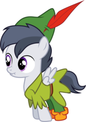 Size: 1001x1422 | Tagged: safe, artist:cloudy glow, rumble, pegasus, pony, g4, clothes, clothes swap, colt, cosplay, costume, disney, foal, male, peter pan, scrunchy face, simple background, solo, transparent background, vector