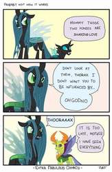Size: 626x960 | Tagged: safe, edit, edited screencap, screencap, queen chrysalis, thorax, changedling, changeling, changeling queen, g4, comic, duo, extra fabulous comics, female, i have seen everything, king thorax, meme, needs more jpeg, ponified meme