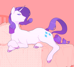 Size: 1666x1500 | Tagged: safe, artist:voyager, rarity, pony, unicorn, g4, bed, crossed hooves, female, lidded eyes, looking at you, lying, mare, on bed, prone, solo