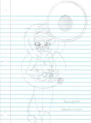 Size: 1518x2047 | Tagged: safe, artist:haleyc4629, applejack, equestria girls, g4, animal costume, applelion, clothes, costume, female, lined paper, looking at you, musical instrument, playing instrument, sketch, solo, sousaphone, traditional art, tuba, tubajack, walking, walking towards you