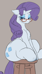 Size: 2160x3840 | Tagged: safe, artist:bluedrg19, rarity, pony, g4, glasses, high res, huge butt, large butt, rearity, sitting, stool, wide hips