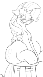 Size: 2160x3840 | Tagged: safe, artist:bluedrg19, rarity, pony, g4, glasses, high res, huge butt, large butt, lineart, sitting, solo, stool, wide hips