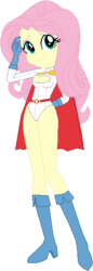 Size: 190x551 | Tagged: safe, artist:wolf, fluttershy, equestria girls, g4, boob window, boots, breasts, cape, cleavage, clothes, cosplay, costume, dc comics, gloves, leotard, open chest, power girl, shoes