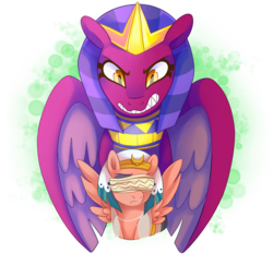 Size: 3000x2800 | Tagged: safe, artist:sacredroses-art, somnambula, the sphinx, pegasus, pony, sphinx, daring done?, g4, blindfold, female, grin, high res, mare, sharp teeth, simple background, smiling, teeth, transparent background