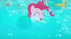 Size: 829x456 | Tagged: safe, screencap, pinkie pie, g4, it isn't the mane thing about you, my little pony: friendship is magic, bubble, discovery family logo, food, hascon, party, pasta, spaghetti, streamers, sugarcube corner