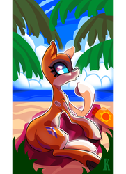 Size: 2068x2856 | Tagged: safe, artist:kaliptro, oc, oc only, oc:kiva, pony, robot, robot pony, beach, butt, female, high res, plot, solo