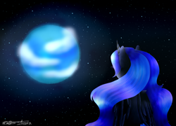 Size: 1600x1152 | Tagged: safe, artist:purediamond360, princess luna, alicorn, pony, g4, earth, female, mare in the moon, moon, on the moon, solo, space