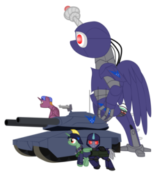 Size: 3420x3880 | Tagged: safe, artist:aaronmk, oc, oc only, alicorn, pony, robot, clothes, commission, grenade, high res, simple background, tank (vehicle), transparent background, uniform