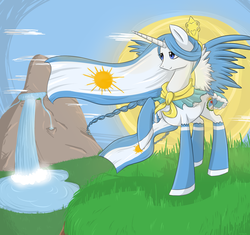 Size: 2478x2334 | Tagged: safe, artist:violentdreamsofmine, oc, oc only, oc:princess argenta, alicorn, pony, alicorn oc, argentina, female, high res, mare, nation ponies, ponified, solo