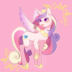 Size: 1200x1198 | Tagged: safe, artist:kkmrarar, princess cadance, alicorn, pony, g4, female, mare, open mouth, pink background, simple background, smiling, solo