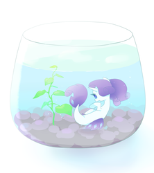 Size: 1200x1350 | Tagged: safe, artist:kkmrarar, rarity, seapony (g4), g4, female, fish bowl, flowing mane, glass, horn, plant, seaponified, seapony rarity, simple background, solo, species swap, underwater, water, white background
