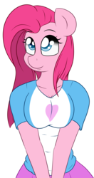 Size: 1000x1900 | Tagged: safe, artist:fluttair, pinkie pie, earth pony, anthro, g4, breasts, clothes, equestria girls outfit, female, pinkamena diane pie, simple background, solo, transparent background