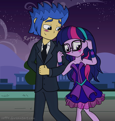 Size: 6704x7050 | Tagged: safe, artist:ro994, flash sentry, sci-twi, twilight sparkle, equestria girls, g4, absurd resolution, blushing, clothes, couple, dancing, date, dress, duo, female, gentleman, glasses, male, necktie, night, outfit, ship:flashlight, ship:sci-flash, shipping, slow dancing, straight, suit