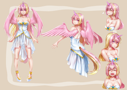 Size: 2977x2126 | Tagged: safe, artist:daybreaks0, oc, oc only, oc:princess iris, alicorn, human, alicorn oc, breasts, cleavage, clothes, crying, dress, female, high res, horn, horned humanization, humanized, solo, tailed humanization, winged humanization, wings