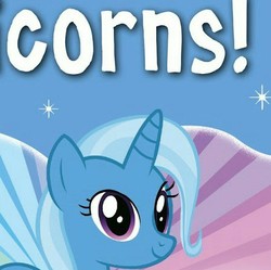 Size: 454x453 | Tagged: safe, trixie, pony, unicorn, g4, corn, cropped, food, meme, smiling, sunburst background, we are unicorns, wow! glimmer