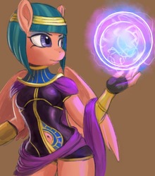 Size: 758x862 | Tagged: safe, artist:grissaecrim, somnambula, pegasus, anthro, daring done?, g4, belly button, crossover, egyptian, female, mare, menat, simple background, solo, street fighter, street fighter v