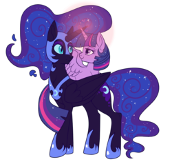 Size: 800x761 | Tagged: safe, artist:lulubell, nightmare moon, twilight sparkle, alicorn, pony, g4, crossed horns, female, heart, horn, horns are touching, lesbian, magic glow, mare, nicemare moon, ship:twiluna, ship:twimoon, shipping, twilight sparkle (alicorn)