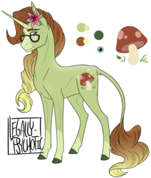 Size: 1158x1368 | Tagged: safe, artist:cranberry--zombie, oc, oc only, classical unicorn, pony, unicorn, blaze (coat marking), cloven hooves, coat markings, facial markings, flower, flower in hair, glasses, gradient mane, horn, leonine tail, male, reference sheet, simple background, socks (coat markings), solo, stallion, transparent background